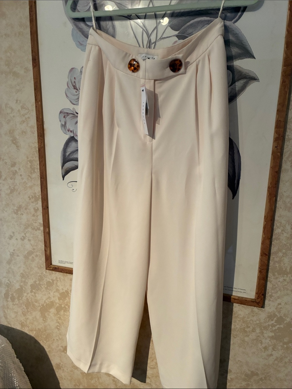 Topshop Cream Wide-Leg Pants with Tortoiseshell Buttons